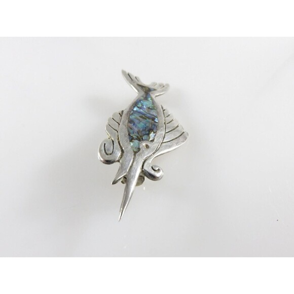 Vintage Sword Fish Pin Sterling Silver  Taxco PC Blue Abalone Inlay - Picture 5 of 7